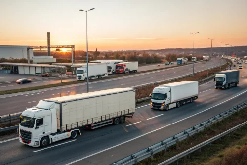 Flotte de camions sur autoroute équipée de boîtiers GPS - Solution de suivi temps réel GPS Tunisie pour transport