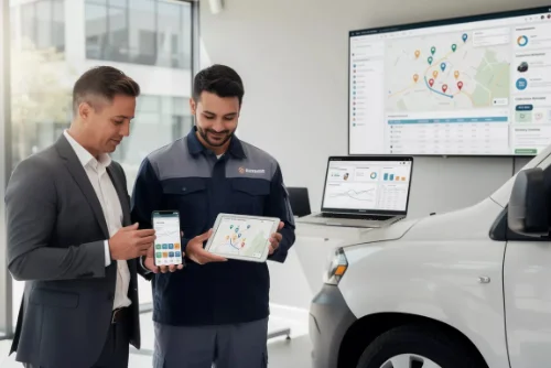 Consultation CRM mobile - Techniciens avec application terrain GPS