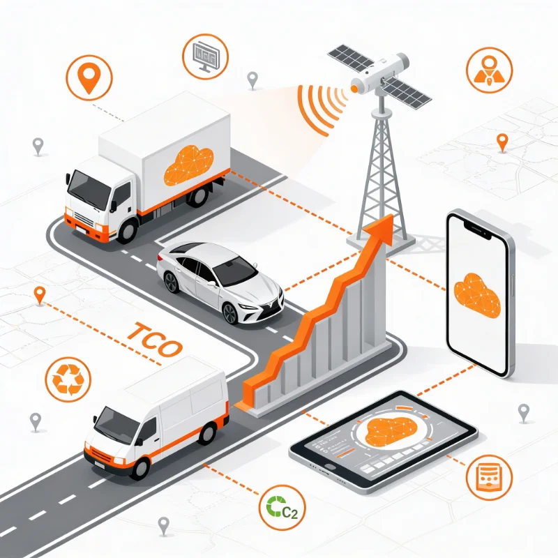 Illustration du système de gestion flotte Smart Fleet avec télématique, géolocalisation et suivi GPS en temps réel