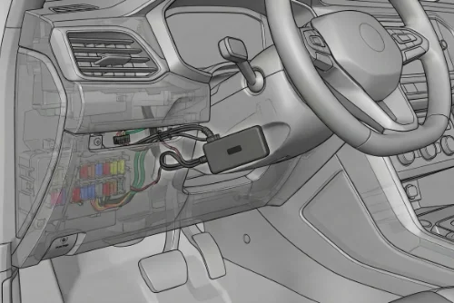 Schéma technique de boîtier GPS enfichable et traceur autonome - Équipement Installation GPS Tunisie discret