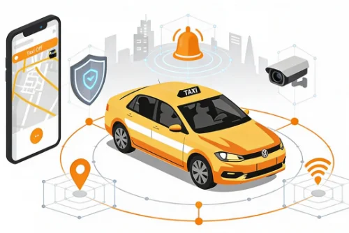 Taxi jaune connecté avec taximètre intelligent, GPS, sécurité et télématique - Solution Smart Taxi Tunisie