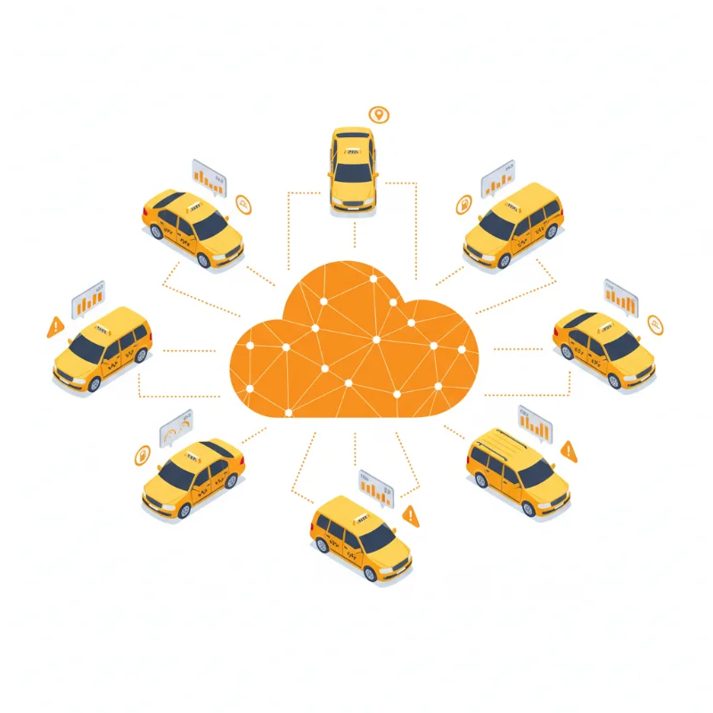 Réseau de taxis jaunes connectés à un cloud orange centralisant les données GPS, géolocalisation et télématique Smart Taxi Tunisie